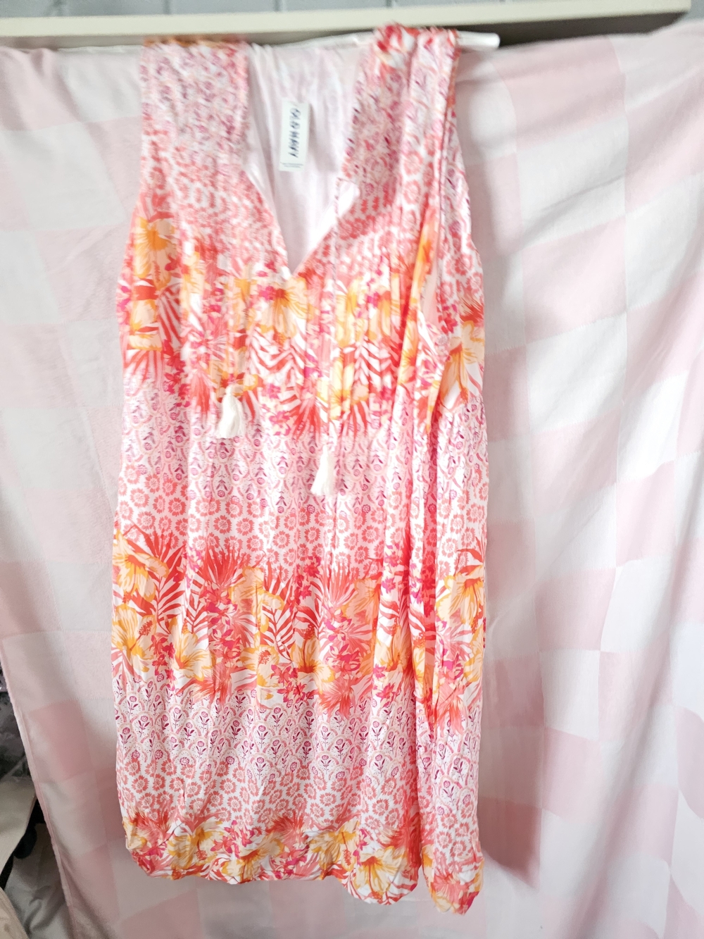 Old Navy Pink Floral Midi Dress with Yellow Accents